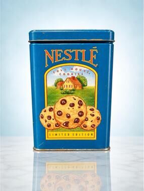 Nestle 1980s Toll House Cookies Morsels Limited Edition Tin Blue, 4.25x6.25”
